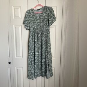 Green and white floral light summer dress